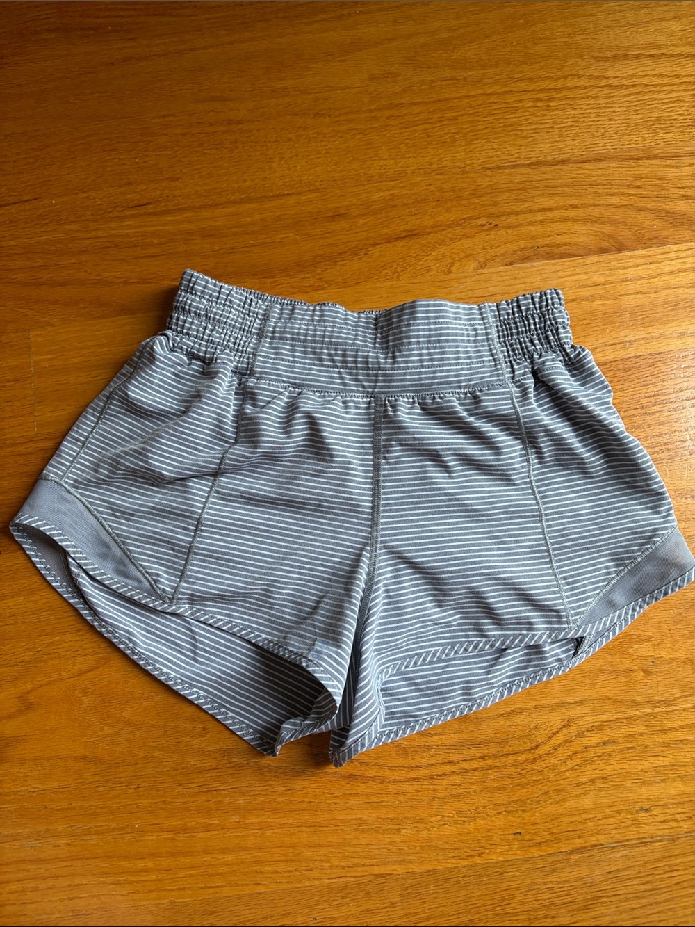 lululemon high waist hotty hot  Gray Striped Women's Athletic Shorts